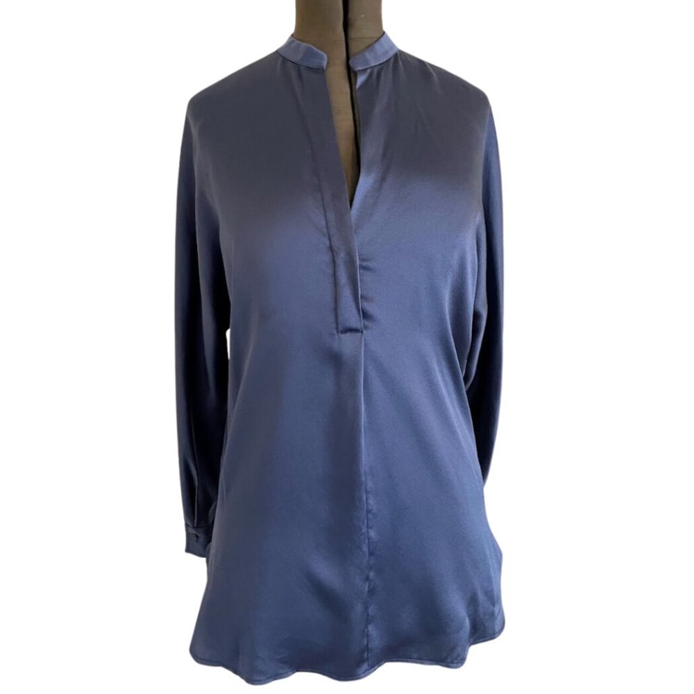 Silk Satin Band-Collar Blouse